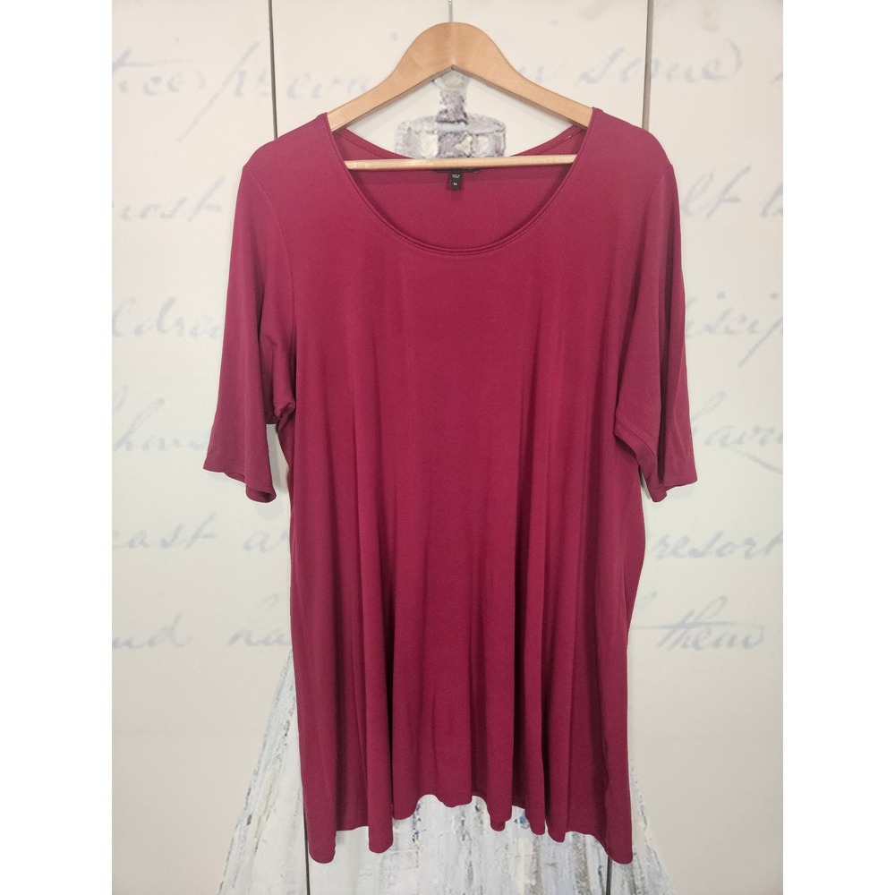 Eileen Fisher Womens XL 100% Silk Jersey Scoop Neck Tunic Top Berry Wine Red